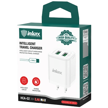 [INKAX-HCA-02-C] INKAX CARGADOR USB DOBLE 12W CON CABLE USB-C HCA-02