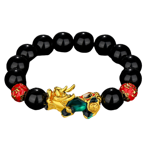 [FULU SHUANGQUAN] PULSERA PIXIU [TAI CHI - FULU SHUANGQUAN - VERDE] 14MM OBSIDIANA