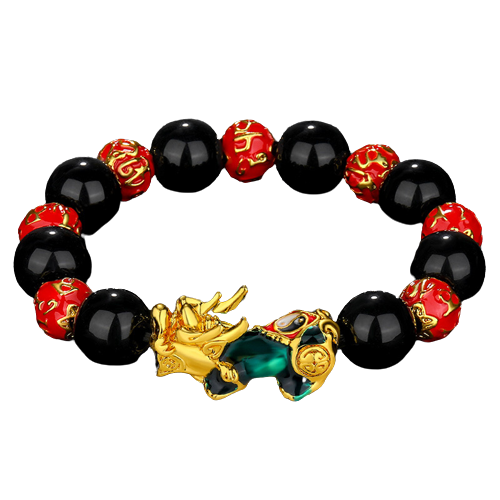 [OCHO-DIRECCIONES-R] PULSERA PIXIU [TAI CHI - OCHO DIRECCIONES HACIA LA RIQUEZA - ROJO] 14MM OBSIDIANA