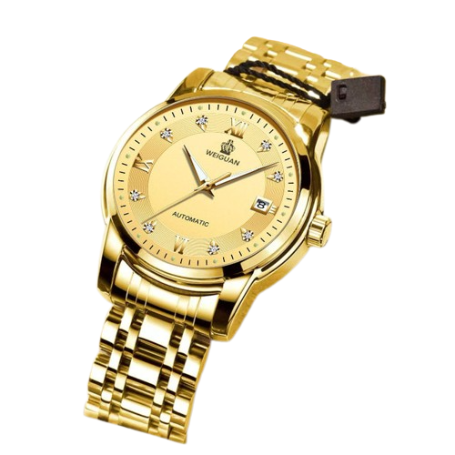 [RELOJ-619-DORADA] RELOJ MECÁNICO CON CALENDARIO LUMINOSO Y IMPERMEABLE 728 DORADO